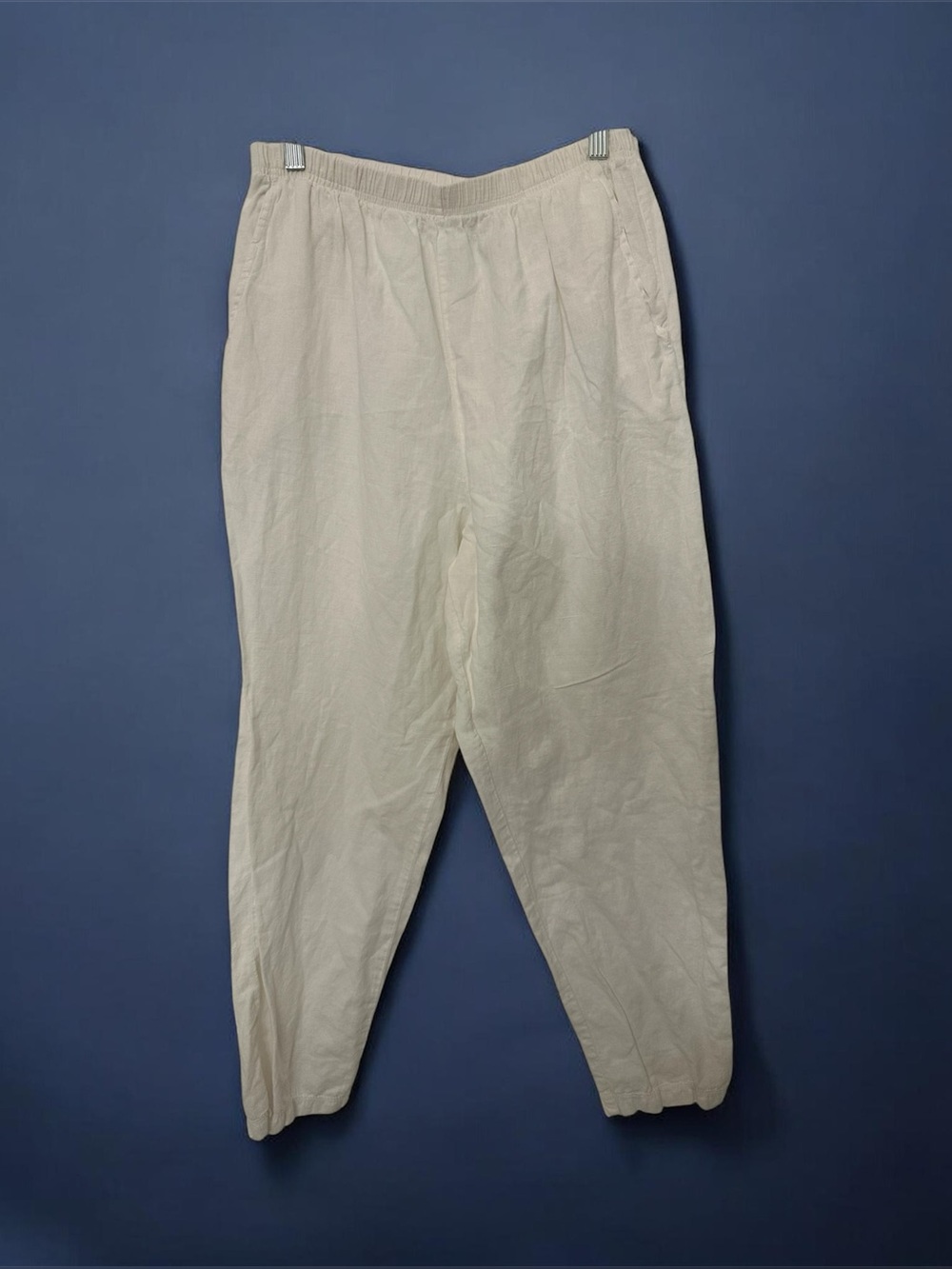 Cotton Studio Cream Linen Blend Elastic Waist Tapered Pants L Made in USA